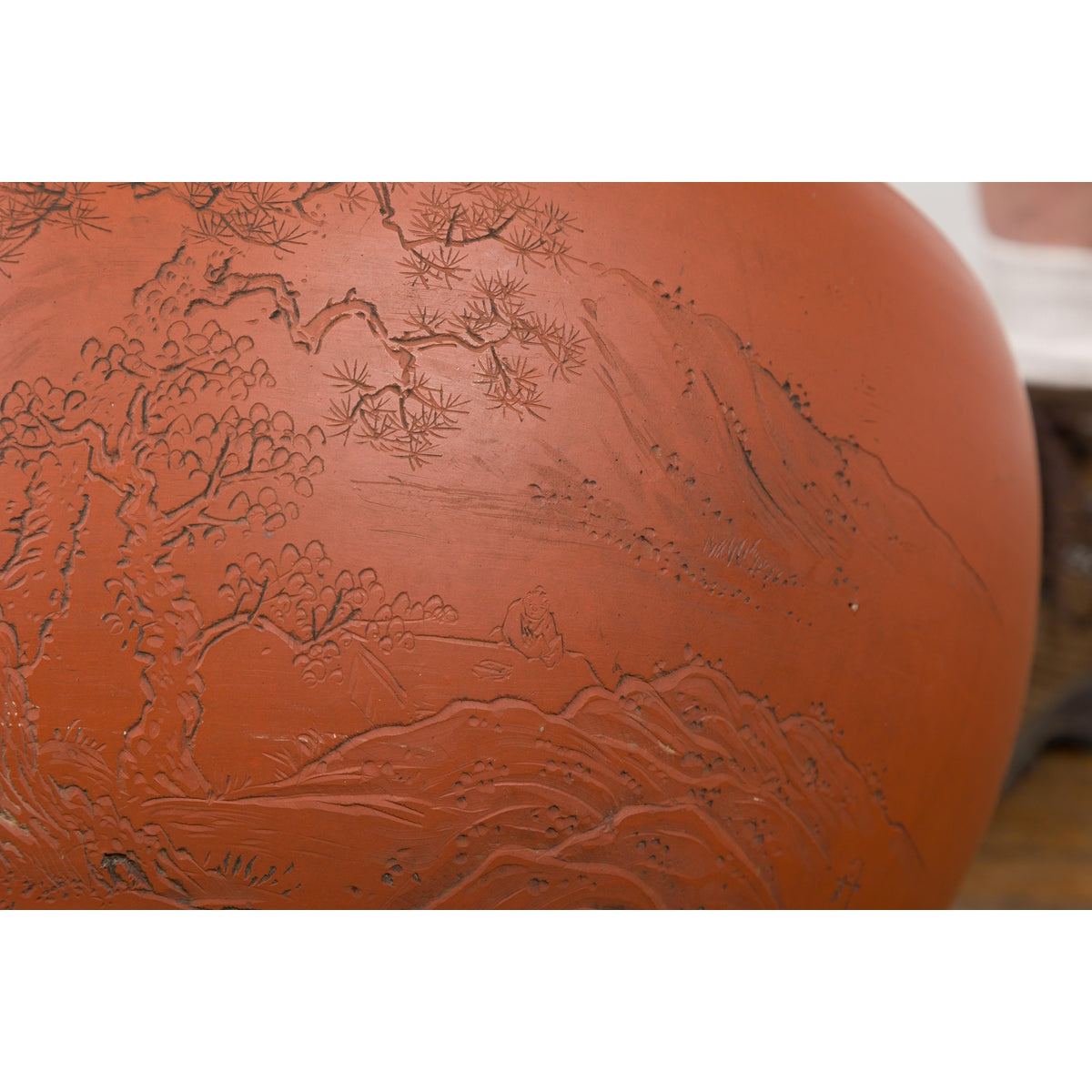 Orange Circular Antique Planter with Etched Design-YN7819-17. Asian & Chinese Furniture, Art, Antiques, Vintage Home Décor for sale at FEA Home