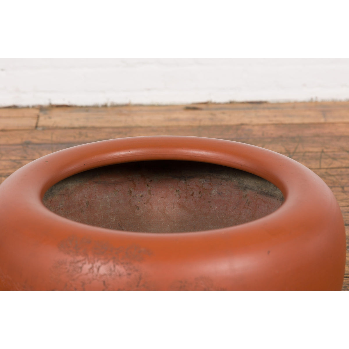 Orange Circular Antique Planter with Etched Design-YN7819-4. Asian & Chinese Furniture, Art, Antiques, Vintage Home Décor for sale at FEA Home