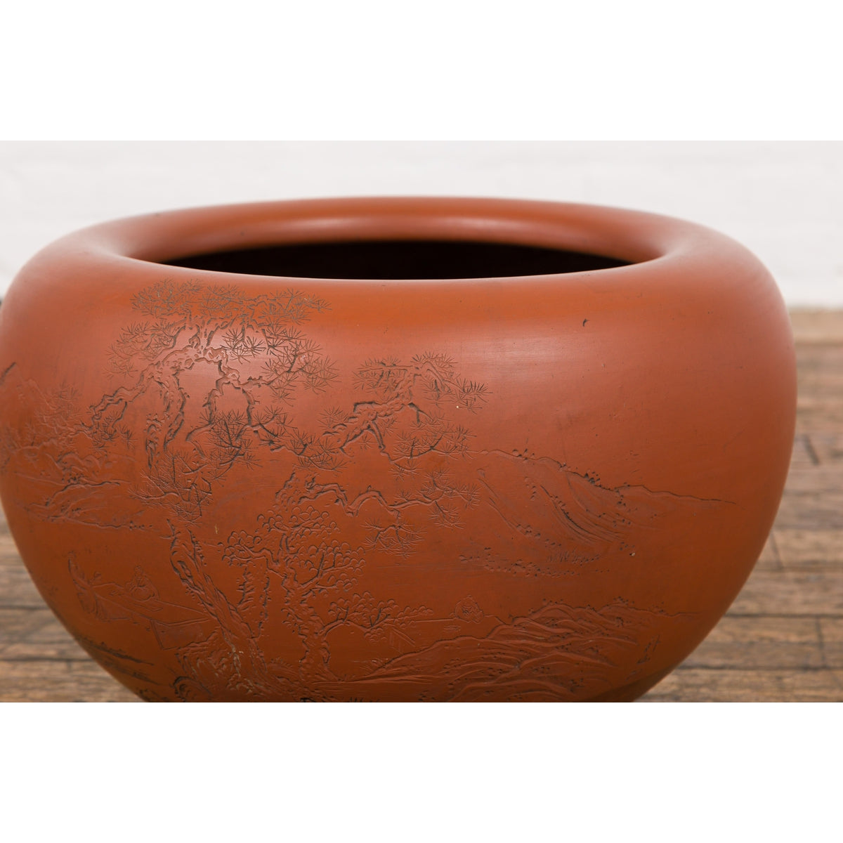 Orange Circular Antique Planter with Etched Design-YN7819-6. Asian & Chinese Furniture, Art, Antiques, Vintage Home Décor for sale at FEA Home