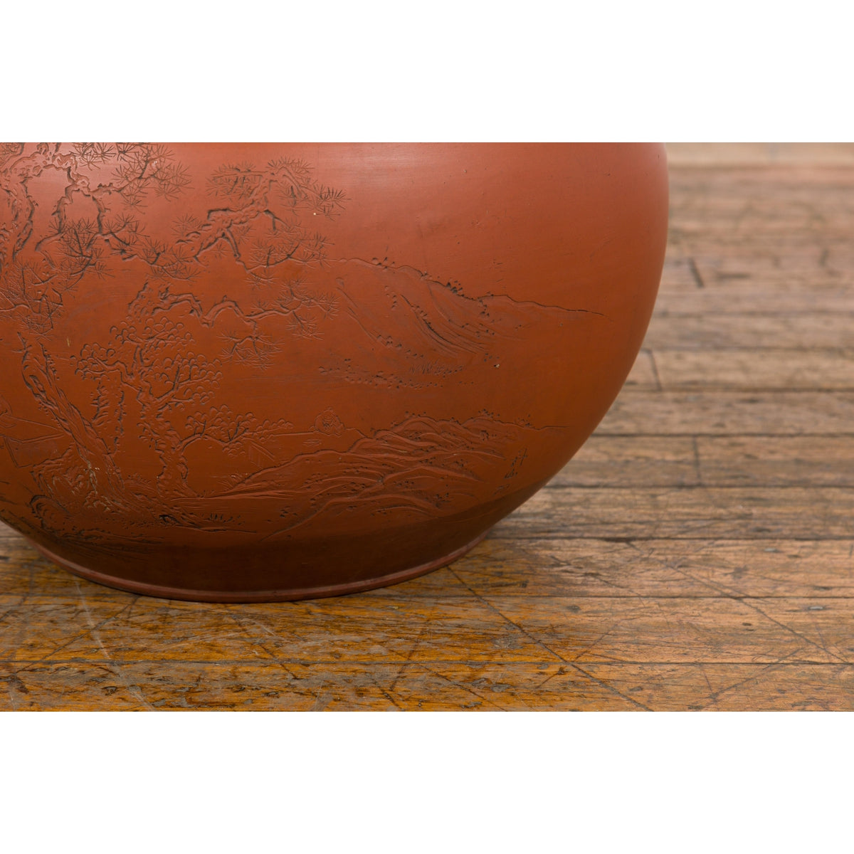 Orange Circular Antique Planter with Etched Design-YN7819-7. Asian & Chinese Furniture, Art, Antiques, Vintage Home Décor for sale at FEA Home