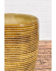 Artisan Handcrafted Mustard Color Ceramic Garden Planter with Incised Décor-10. Asian & Chinese Furniture, Art, Antiques, Vintage Home Décor for sale at FEA Home