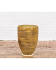 Artisan Handcrafted Mustard Color Ceramic Garden Planter with Incised Décor-12. Asian & Chinese Furniture, Art, Antiques, Vintage Home Décor for sale at FEA Home