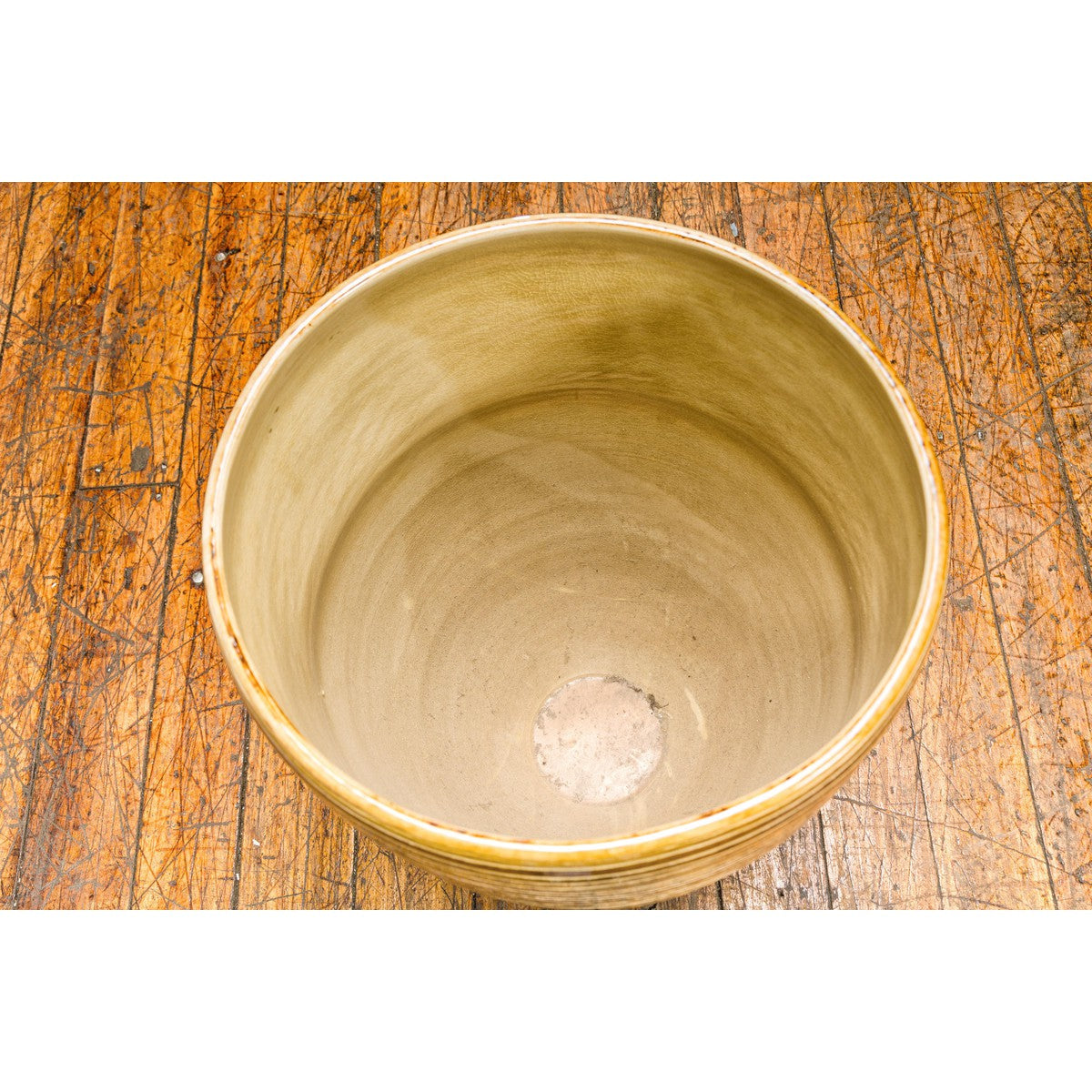 Artisan Handcrafted Mustard Color Ceramic Garden Planter with Incised Décor-15. Asian &amp; Chinese Furniture, Art, Antiques, Vintage Home Décor for sale at FEA Home