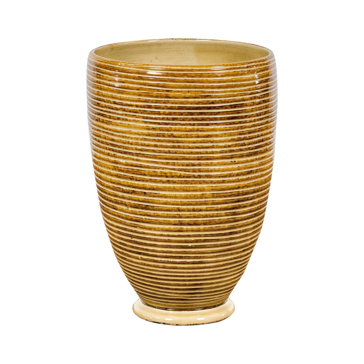Artisan Handcrafted Mustard Color Ceramic Garden Planter with Incised Décor-17. Asian &amp; Chinese Furniture, Art, Antiques, Vintage Home Décor for sale at FEA Home