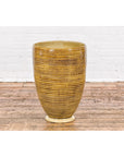 Artisan Handcrafted Mustard Color Ceramic Garden Planter with Incised Décor-3. Asian & Chinese Furniture, Art, Antiques, Vintage Home Décor for sale at FEA Home