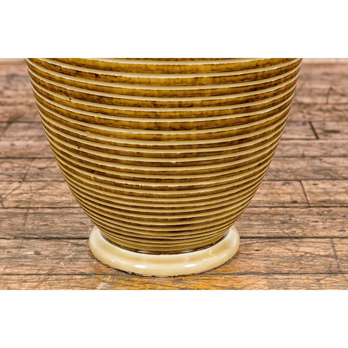 Artisan Handcrafted Mustard Color Ceramic Garden Planter with Incised Décor-7. Asian &amp; Chinese Furniture, Art, Antiques, Vintage Home Décor for sale at FEA Home