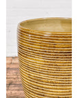 Artisan Handcrafted Mustard Color Ceramic Garden Planter with Incised Décor-9. Asian & Chinese Furniture, Art, Antiques, Vintage Home Décor for sale at FEA Home