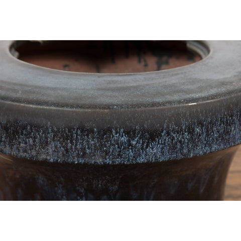 Japanese Antique Blue and Black Glazed Ceramic Hibachi for Drinking Saké-10. Asian & Chinese Furniture, Art, Antiques, Vintage Home Décor for sale at FEA Home