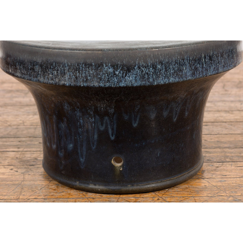 Japanese Antique Blue and Black Glazed Ceramic Hibachi for Drinking Saké-11. Asian & Chinese Furniture, Art, Antiques, Vintage Home Décor for sale at FEA Home