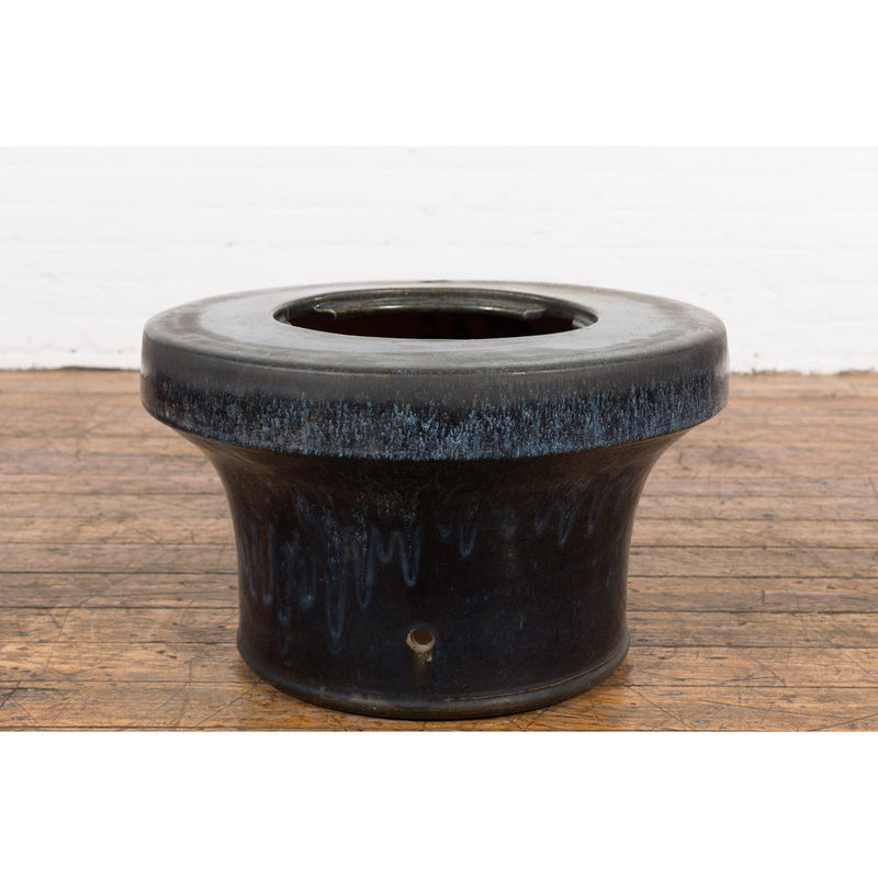 Japanese Antique Blue and Black Glazed Ceramic Hibachi for Drinking Saké-YN7822-12. Asian & Chinese Furniture, Art, Antiques, Vintage Home Décor for sale at FEA Home