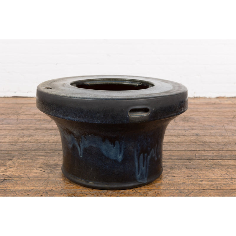 Japanese Antique Blue and Black Glazed Ceramic Hibachi for Drinking Saké-YN7822-13. Asian & Chinese Furniture, Art, Antiques, Vintage Home Décor for sale at FEA Home