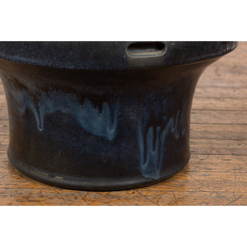 Japanese Antique Blue and Black Glazed Ceramic Hibachi for Drinking Saké-YN7822-14. Asian & Chinese Furniture, Art, Antiques, Vintage Home Décor for sale at FEA Home