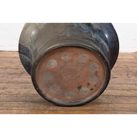 Japanese Antique Blue and Black Glazed Ceramic Hibachi for Drinking Saké-20. Asian & Chinese Furniture, Art, Antiques, Vintage Home Décor for sale at FEA Home