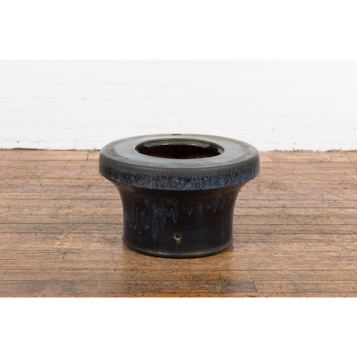 Japanese Antique Blue and Black Glazed Ceramic Hibachi for Drinking Saké-3. Asian &amp; Chinese Furniture, Art, Antiques, Vintage Home Décor for sale at FEA Home
