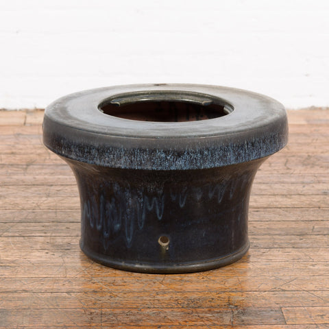Japanese Antique Blue and Black Glazed Ceramic Hibachi for Drinking Saké-4. Asian & Chinese Furniture, Art, Antiques, Vintage Home Décor for sale at FEA Home