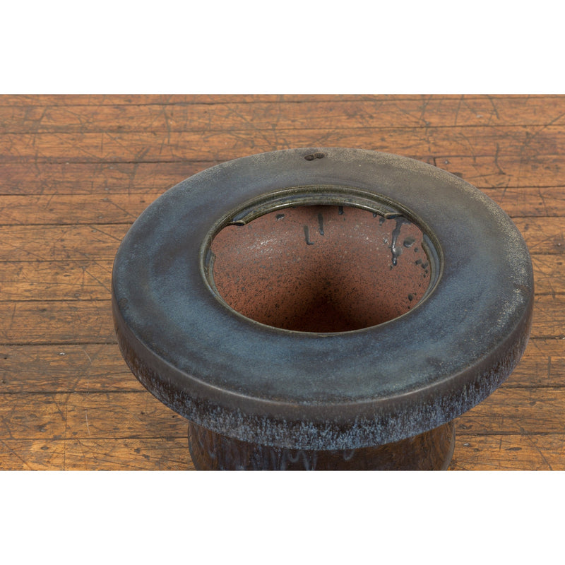 Japanese Antique Blue and Black Glazed Ceramic Hibachi for Drinking Saké-6. Asian & Chinese Furniture, Art, Antiques, Vintage Home Décor for sale at FEA Home