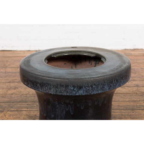 Japanese Antique Blue and Black Glazed Ceramic Hibachi for Drinking Saké-7. Asian & Chinese Furniture, Art, Antiques, Vintage Home Décor for sale at FEA Home
