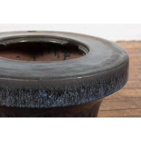 Japanese Antique Blue and Black Glazed Ceramic Hibachi for Drinking Saké-9. Asian & Chinese Furniture, Art, Antiques, Vintage Home Décor for sale at FEA Home