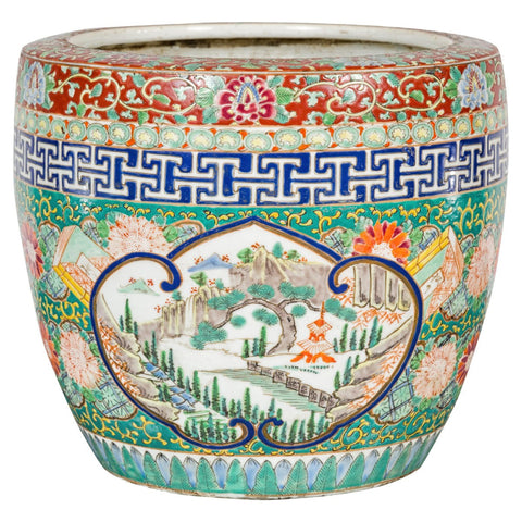 Hand-Painted Imari Planter with Landscape, Tree, Flowers and Books-YN7827-1. Asian & Chinese Furniture, Art, Antiques, Vintage Home Décor for sale at FEA Home