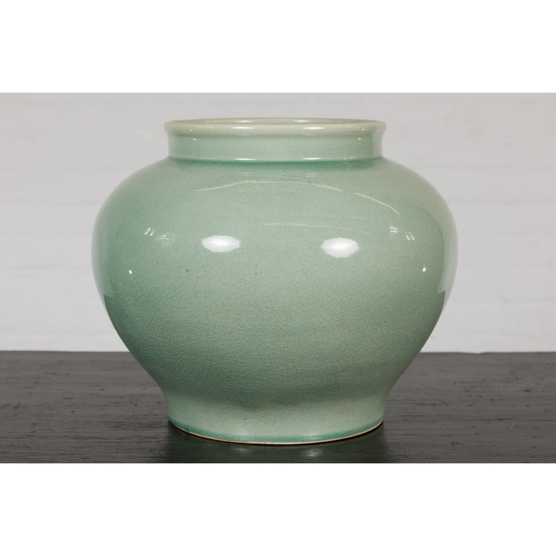 Chinese Vintage Celadon Color Circular Garden Planter with Crackle Design-YN7829-10. Asian & Chinese Furniture, Art, Antiques, Vintage Home Décor for sale at FEA Home