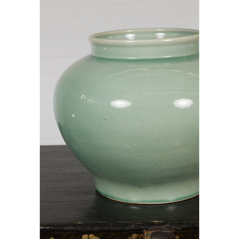 Chinese Vintage Celadon Color Circular Garden Planter with Crackle Design-YN7829-11. Asian & Chinese Furniture, Art, Antiques, Vintage Home Décor for sale at FEA Home