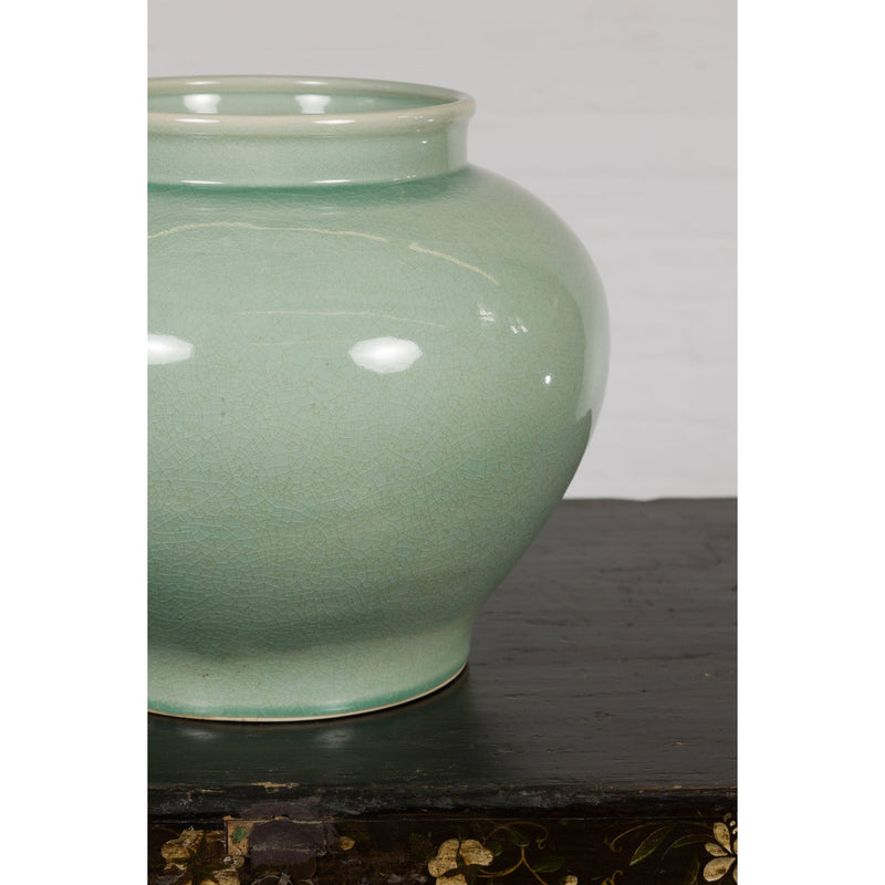 Chinese Vintage Celadon Color Circular Garden Planter with Crackle Design-YN7829-12. Asian & Chinese Furniture, Art, Antiques, Vintage Home Décor for sale at FEA Home