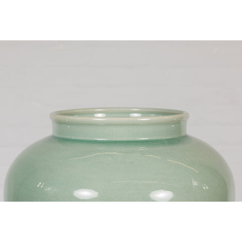 Chinese Vintage Celadon Color Circular Garden Planter with Crackle Design-YN7829-13. Asian & Chinese Furniture, Art, Antiques, Vintage Home Décor for sale at FEA Home