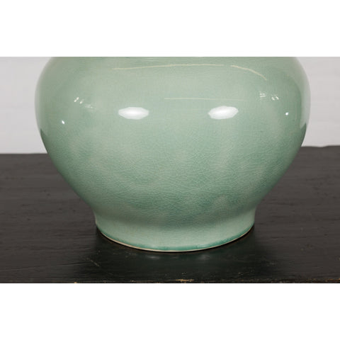 Chinese Vintage Celadon Color Circular Garden Planter with Crackle Design-YN7829-14. Asian & Chinese Furniture, Art, Antiques, Vintage Home Décor for sale at FEA Home