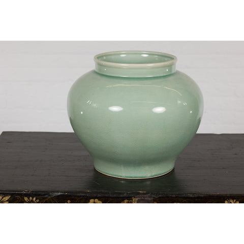 Chinese Vintage Celadon Color Circular Garden Planter with Crackle Design-YN7829-15. Asian & Chinese Furniture, Art, Antiques, Vintage Home Décor for sale at FEA Home