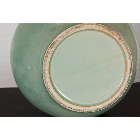 Chinese Vintage Celadon Color Circular Garden Planter with Crackle Design-YN7829-16. Asian & Chinese Furniture, Art, Antiques, Vintage Home Décor for sale at FEA Home