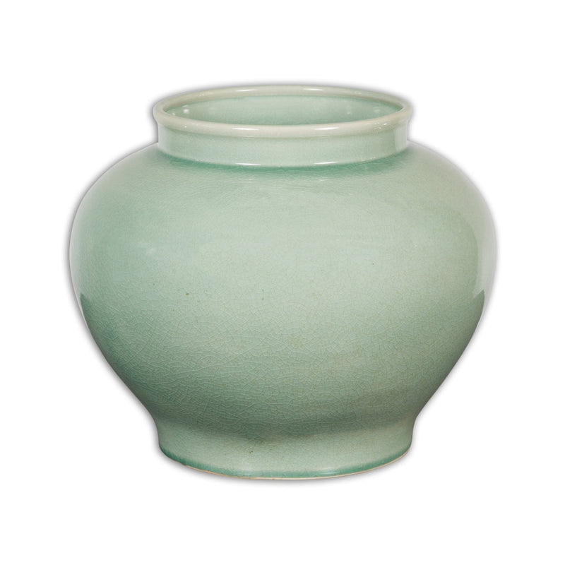 Chinese Vintage Celadon Color Circular Garden Planter with Crackle Design-YN7829-1. Asian & Chinese Furniture, Art, Antiques, Vintage Home Décor for sale at FEA Home