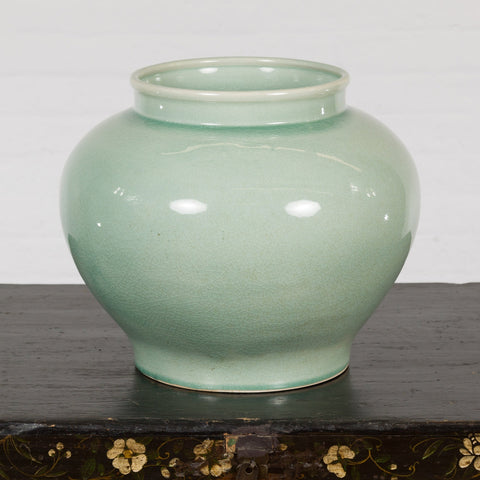 Chinese Vintage Celadon Color Circular Garden Planter with Crackle Design-YN7829-3. Asian & Chinese Furniture, Art, Antiques, Vintage Home Décor for sale at FEA Home