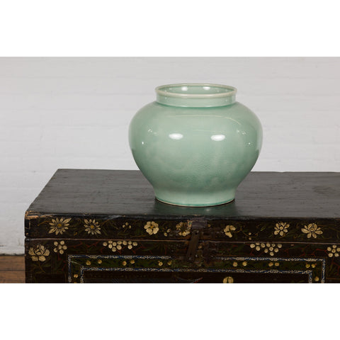 Chinese Vintage Celadon Color Circular Garden Planter with Crackle Design-YN7829-4. Asian & Chinese Furniture, Art, Antiques, Vintage Home Décor for sale at FEA Home