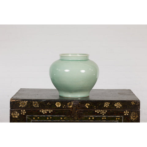 Chinese Vintage Celadon Color Circular Garden Planter with Crackle Design-YN7829-5. Asian & Chinese Furniture, Art, Antiques, Vintage Home Décor for sale at FEA Home
