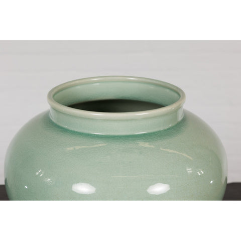 Chinese Vintage Celadon Color Circular Garden Planter with Crackle Design-YN7829-7. Asian & Chinese Furniture, Art, Antiques, Vintage Home Décor for sale at FEA Home