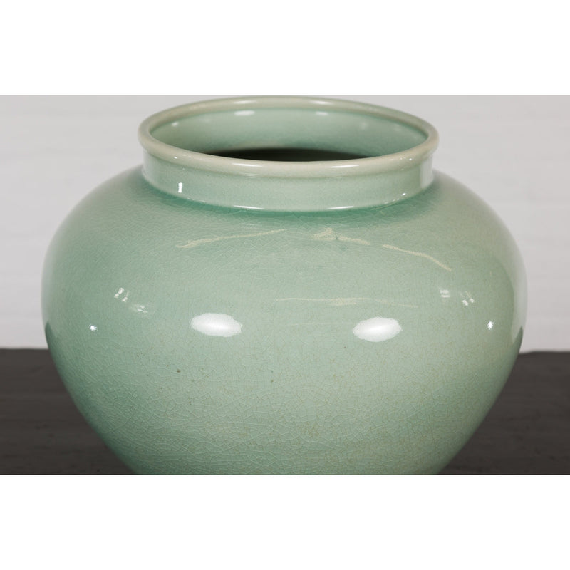 Chinese Vintage Celadon Color Circular Garden Planter with Crackle Design-YN7829-8. Asian & Chinese Furniture, Art, Antiques, Vintage Home Décor for sale at FEA Home