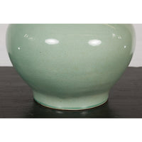 Chinese Vintage Celadon Color Circular Garden Planter with Crackle Design