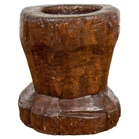 19th Century Rustic Teak Wood Mortar Urn, Antique Planter for Vintage Home Decor-YN7830-1. Asian & Chinese Furniture, Art, Antiques, Vintage Home Décor for sale at FEA Home