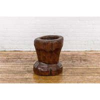 19th Century Rustic Teak Wood Mortar Urn, Antique Planter for Vintage Home Decor