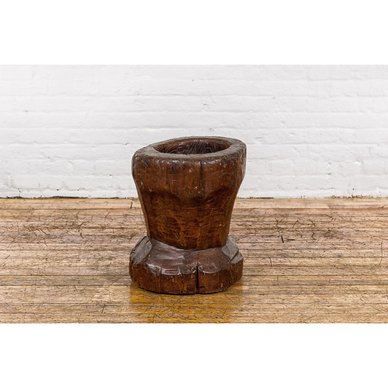 19th Century Rustic Teak Wood Mortar Urn, Antique Planter for Vintage Home Decor-YN7830-3. Asian & Chinese Furniture, Art, Antiques, Vintage Home Décor for sale at FEA Home