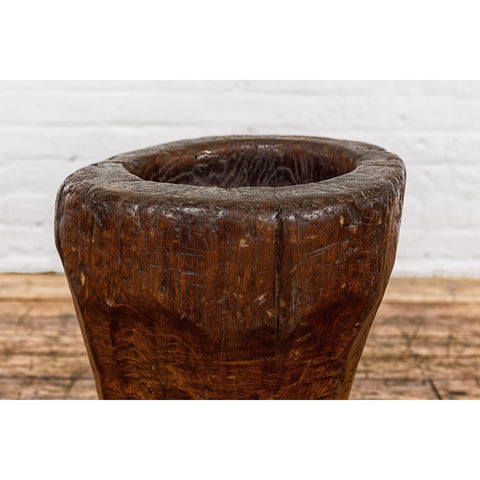 19th Century Rustic Teak Wood Mortar Urn, Antique Planter for Vintage Home Decor-YN7830-4. Asian & Chinese Furniture, Art, Antiques, Vintage Home Décor for sale at FEA Home