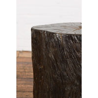 Dark Brown Wooden Tree Stump End Table