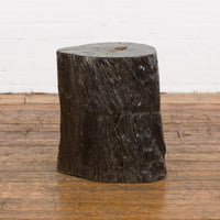 Dark Brown Wooden Tree Stump End Table
