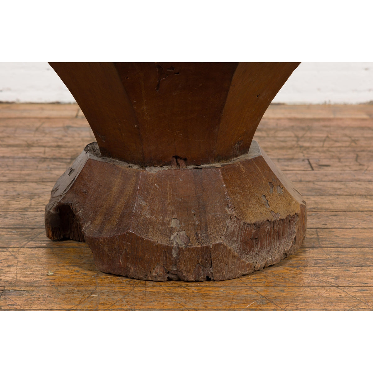 Primitive Teak Wood Mortar Made into a Side Table Base, Glass not Included-7. Asian &amp; Chinese Furniture, Art, Antiques, Vintage Home Décor for sale at FEA Home