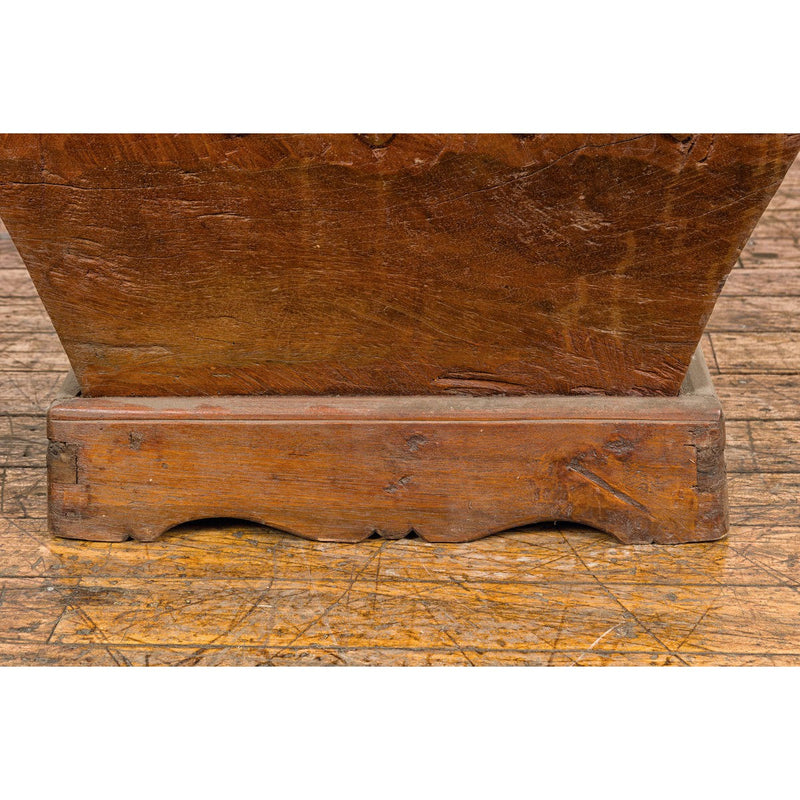Teak Wood Primitive Mortar Converted into Coffee Table with Carved Rosettes-YN7837-8. Asian & Chinese Furniture, Art, Antiques, Vintage Home Décor for sale at FEA Home