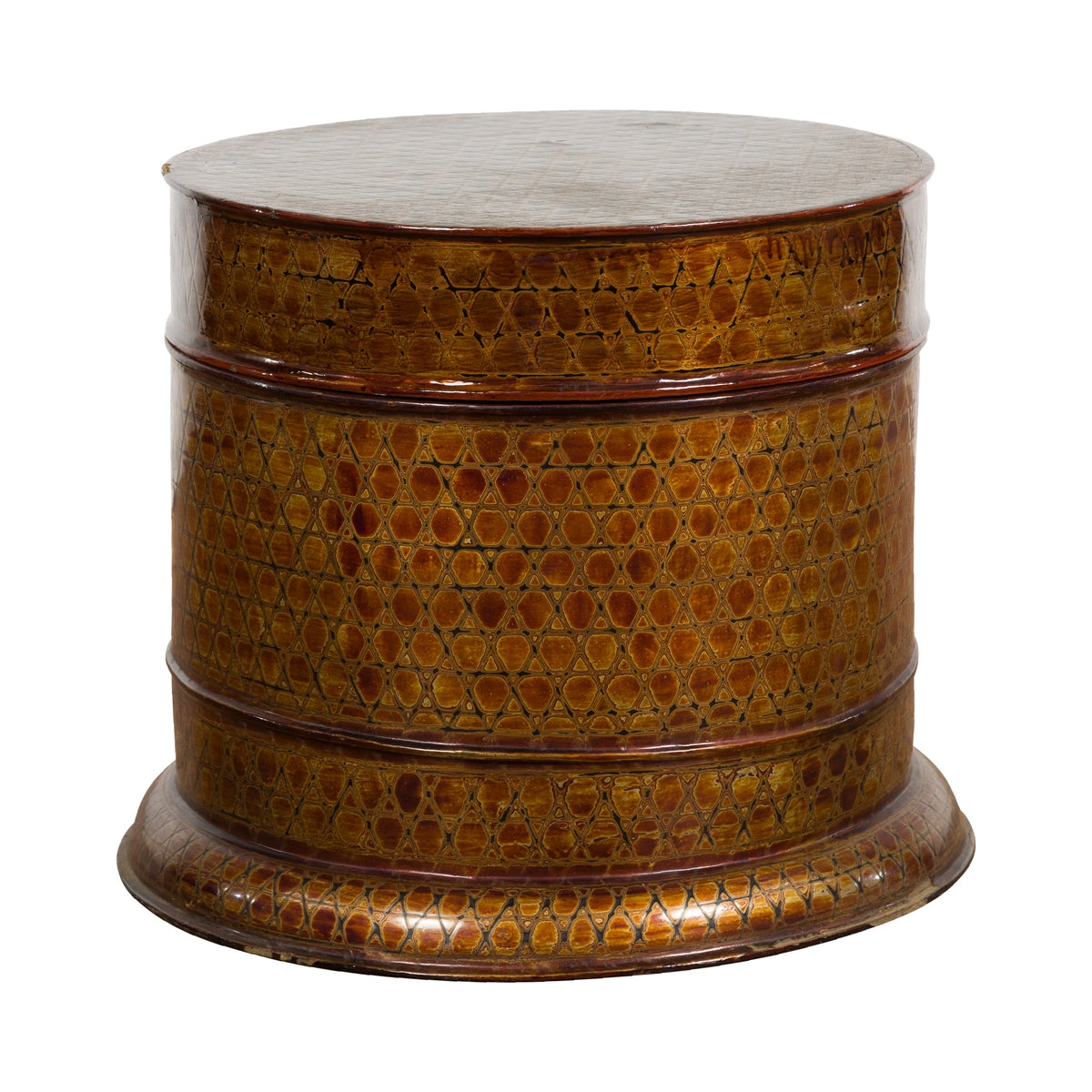 Thai Vintage Negora Lacquer Circular Storage Bin with Snake Skin Patterns-1. Asian & Chinese Furniture, Art, Antiques, Vintage Home Décor for sale at FEA Home
