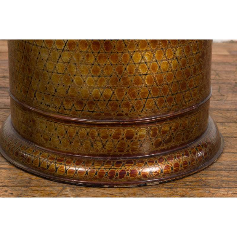 Thai Vintage Negora Lacquer Circular Storage Bin with Snake Skin Patterns-YN7845-10. Asian & Chinese Furniture, Art, Antiques, Vintage Home Décor for sale at FEA Home