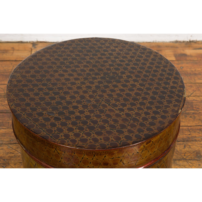 Thai Vintage Negora Lacquer Circular Storage Bin with Snake Skin Patterns-YN7845-11. Asian & Chinese Furniture, Art, Antiques, Vintage Home Décor for sale at FEA Home