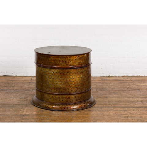 Thai Vintage Negora Lacquer Circular Storage Bin with Snake Skin Patterns-YN7845-7. Asian & Chinese Furniture, Art, Antiques, Vintage Home Décor for sale at FEA Home