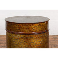 Thai Vintage Negora Lacquer Circular Storage Bin with Snake Skin Patterns